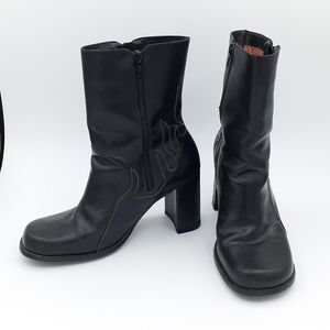 Harley-Davidson black leather heeled boots with flames size 8